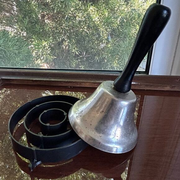 Vintage Handbell with Wooden Handle and Cast Metal Bell, School or Service Bell - Picture 1 of 10